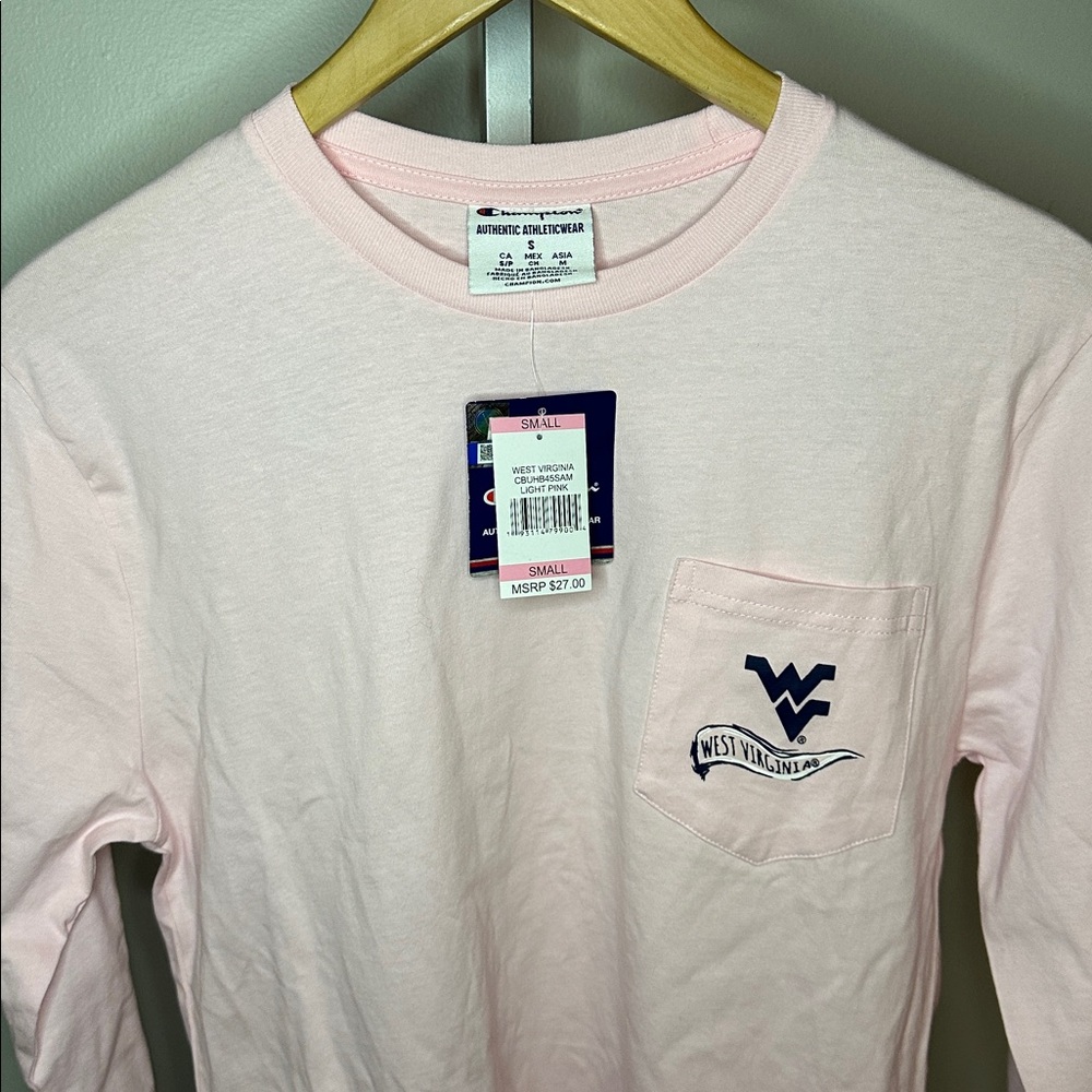 NWT West Virginia Mountaineers Athletics Champion Light Pink Long-Sleeve Tee, S - Picture 2 of 15